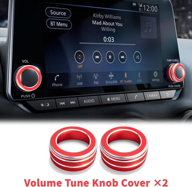 Polodunn for Nissan Sentra Accessories 2020-2025, 12pcs Trim Set - Air Conditioning, Volume Tune Knob Covers, Air Vent Outlet Covers/Rings, Push Start Button Cover/Ring (Red) - Image 2